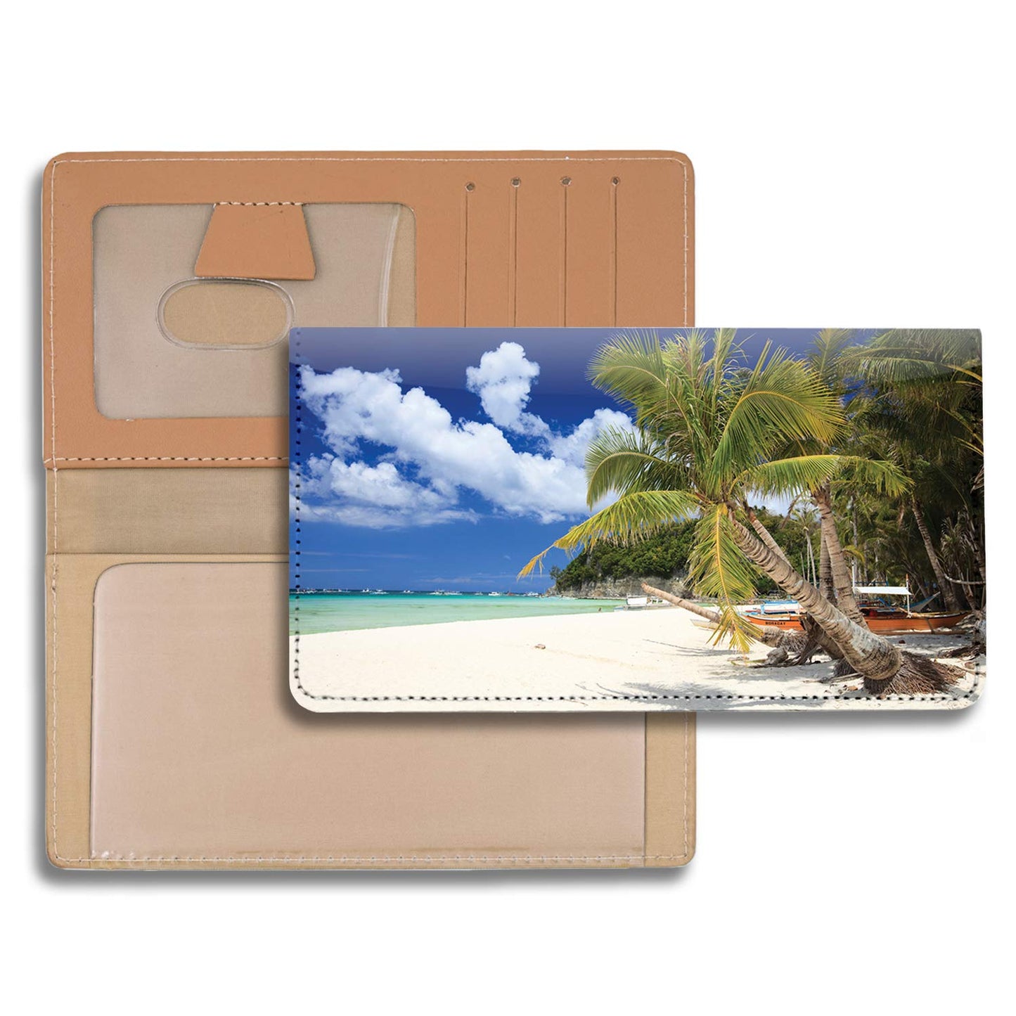 CAROUSELCHECKS Beachfront Views Personal Leather Checkbook Cover for Top Tear Personal Checks