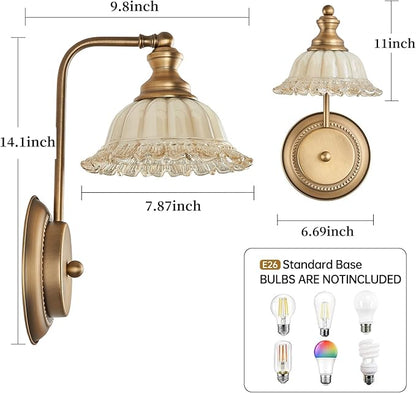 Vintage Wall Sconces with Brass Glass Bathroom Wall Light