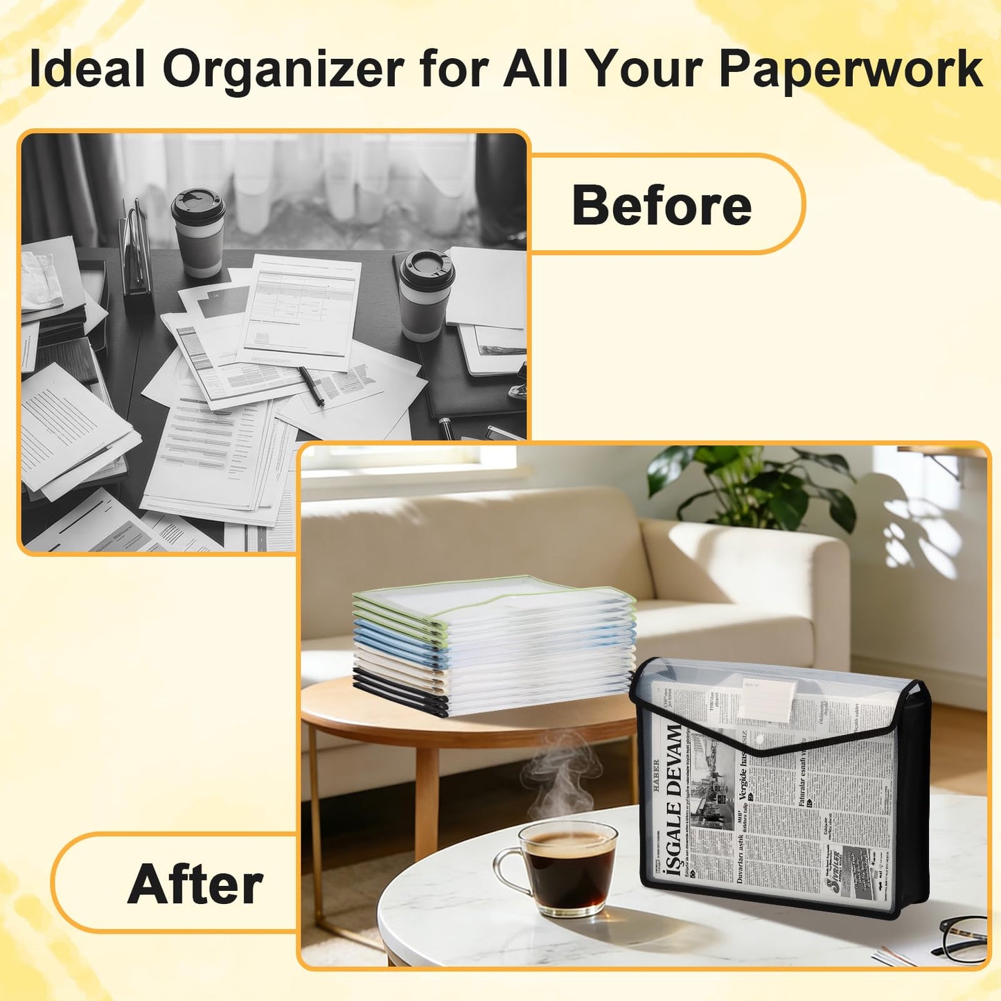 12 PCS A3 Expandable Tabloid Size Document Folder Plastic Expanding Wallet Envelopes with Snap Black Green Pink Beige Expanding File Wallet A3 with Label File Organizer Folders for Office School