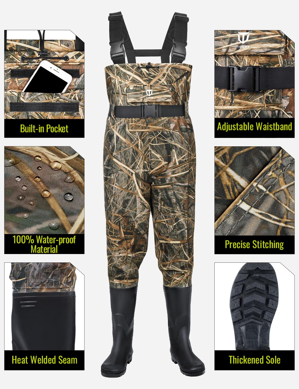 TIDEWE Bootfoot Chest Wader, 2-Ply Nylon/PVC Waterproof Fishing Hunting Waders with Boot Hanger for Men Women Next Camo Evos Size 13