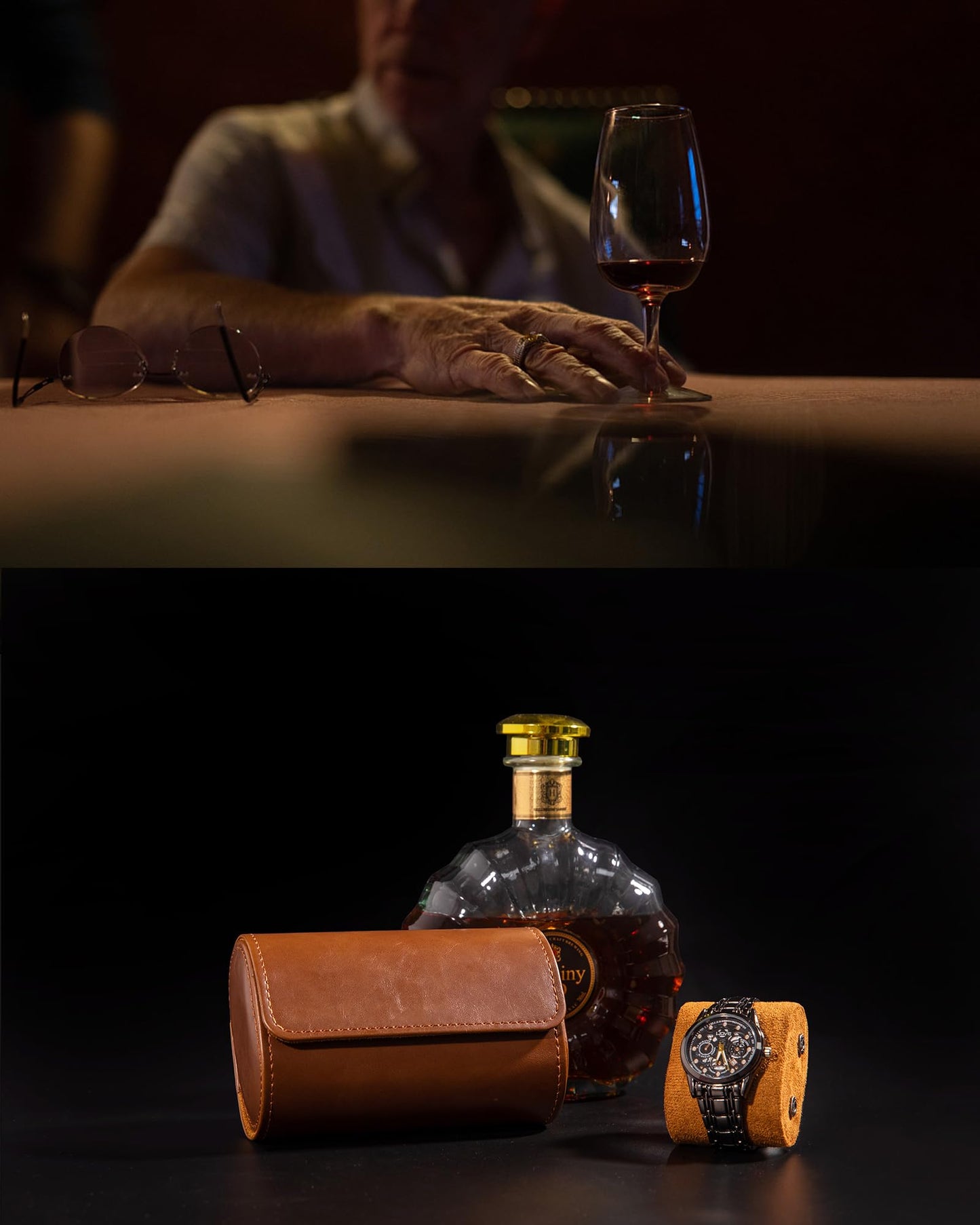 MR.OKAY 2 Watch Travel Case-Classic Leather Watch Case With Superb Texture.Portable Watch Roll Or Organizer For Storage And Display. Best Travel Gift for Men,All Handcrafted By Artisans.