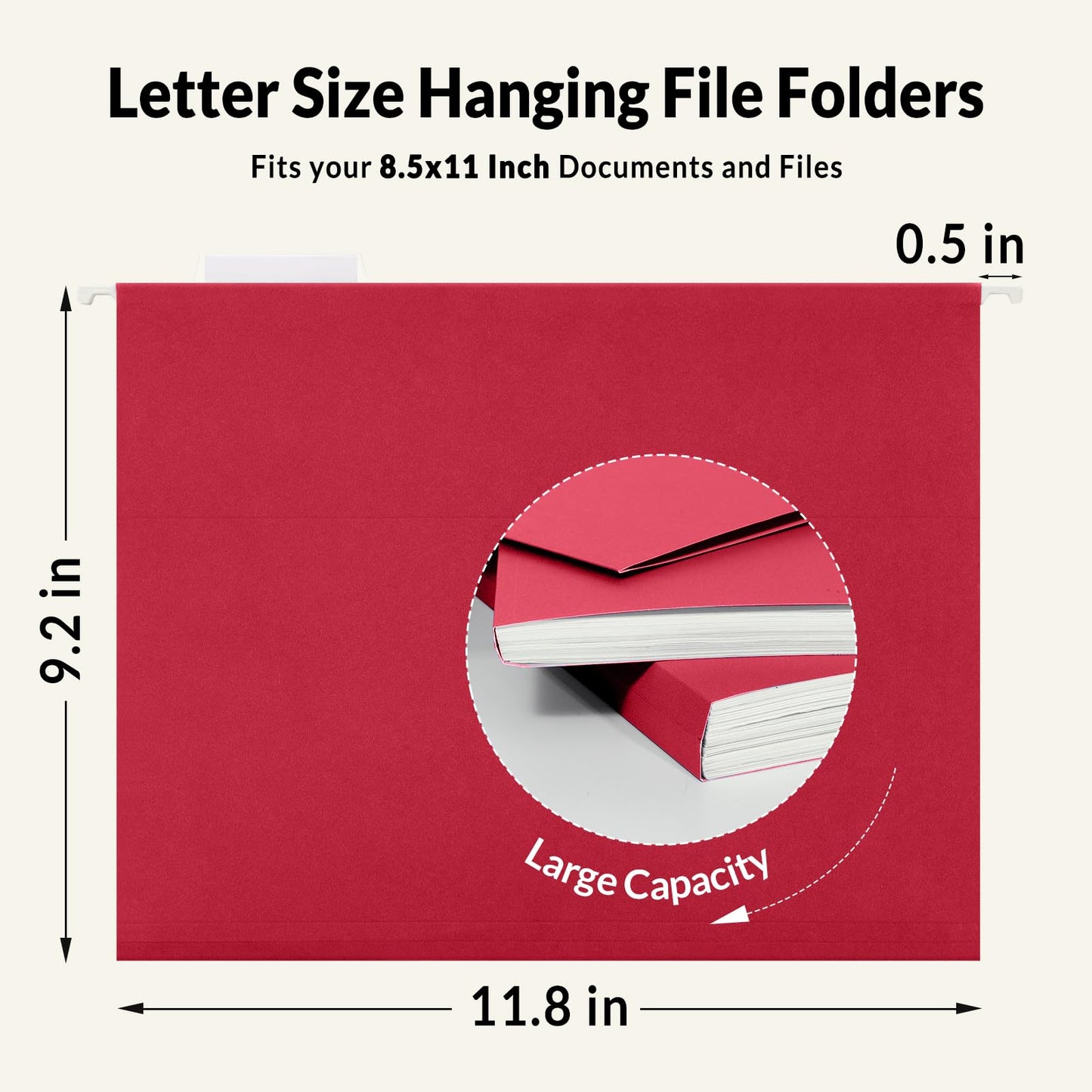 SUNEE Hanging File Folders, 25 Pack Letter Size Hanging File Folders with 1/5-Cut Tabs, Ideal for Home and Office Organization and Papers Classification,Red