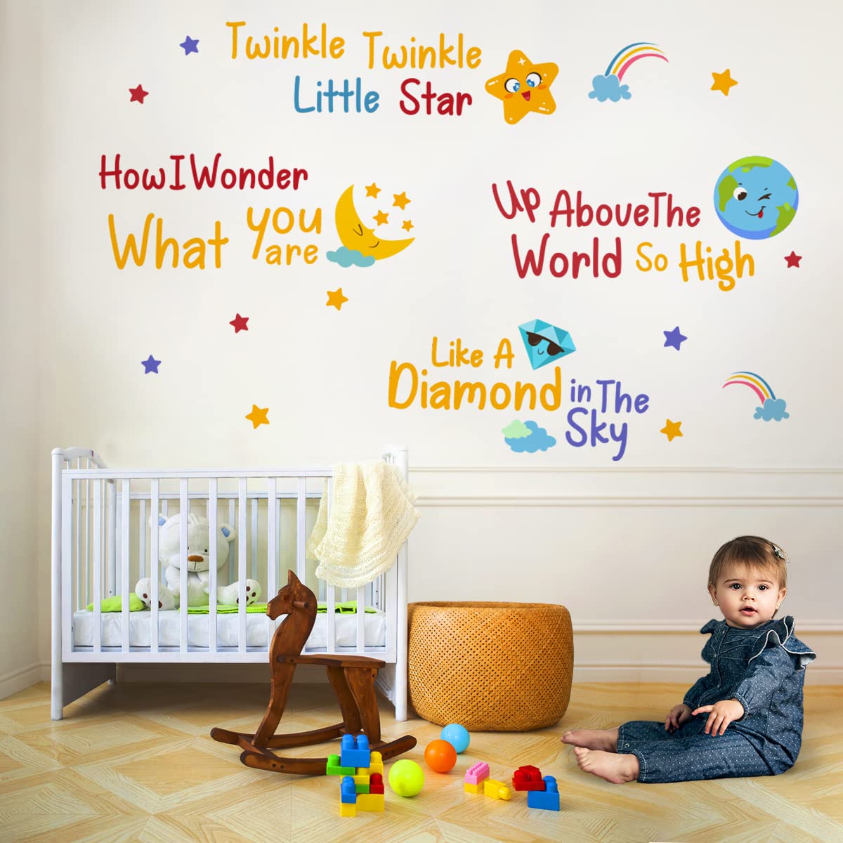 DEKOSH Baby Nursery Decor with Twinkle Twinkle Little Star Rhyme Wall Decal Set Peel and Stick Kids Wall Stickers for Playroom Classroom Children Bedroom