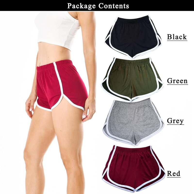 Cameway Women's Cotton Yoga Shorts - 4 Pack Athletic Dance & Cycling Summer Wear | Comfortable Fit