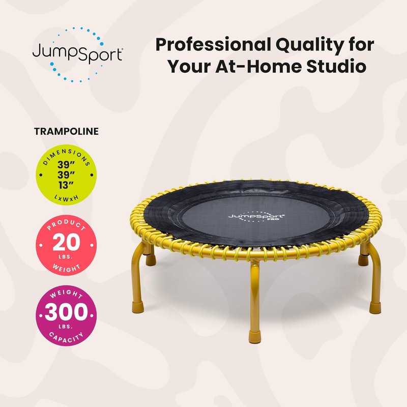 JumpSport 39-Inch Fitness Trampoline - Indoor Rebounder for Cardio Workouts | 300 lb Capacity