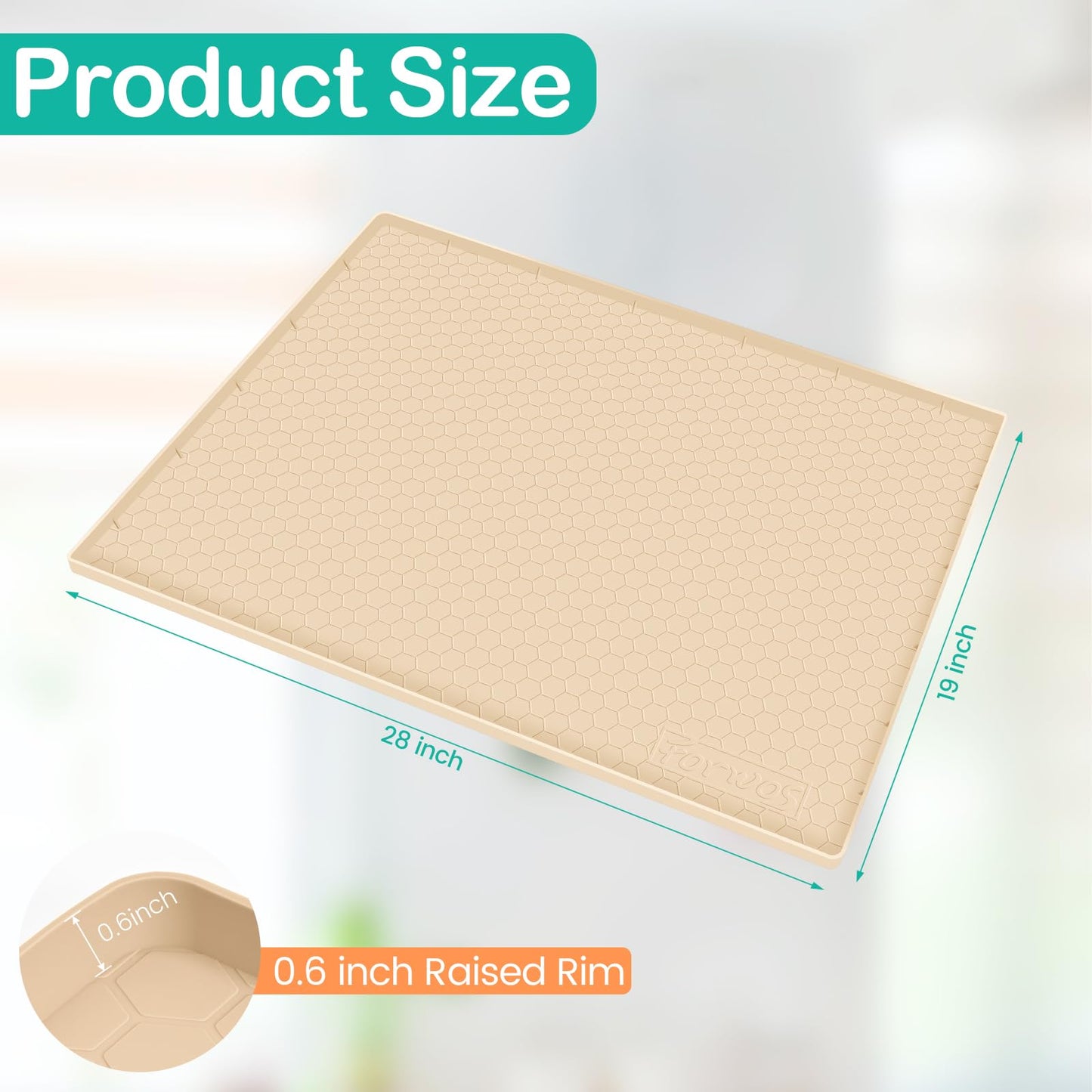 FORWOS Waterproof Under Sink Mat 28" x 19", Silicone Cabinet Liner, Rubber Protector for Kitchen and Bathroom, Keeps Cabinets Clean, Dry, and Organized (Beige)