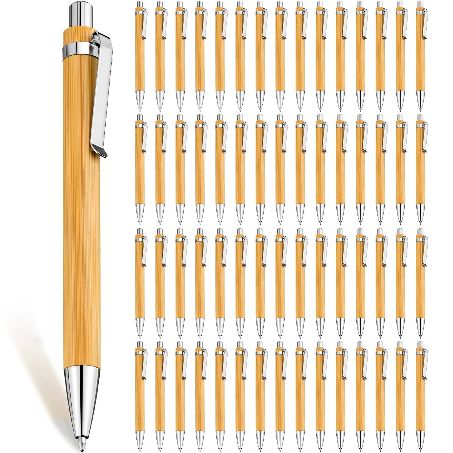 Leelosp 60 Pcs Bamboo Pen Retractable Ballpoint Pen Black Ink 1 mm Sustainable for Writing Office Products Wooden Bamboo Ballpoint for Journal Supplies Decorations