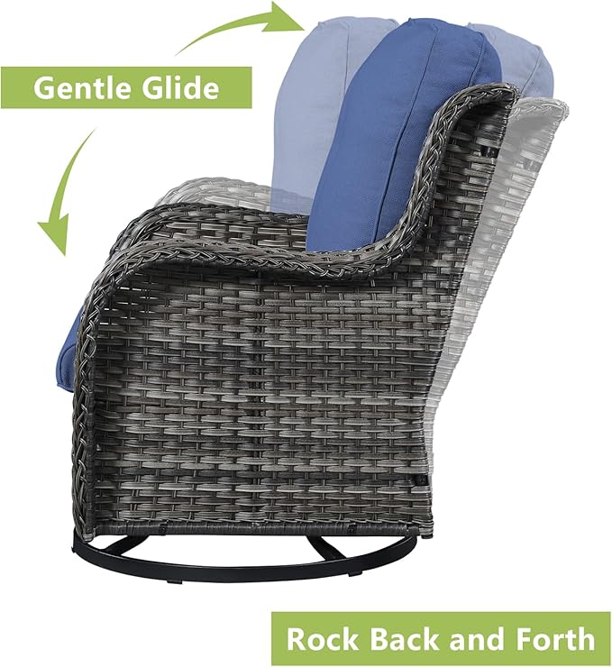 Rilyson Wicker Patio Furniture Set - 7 PC Rattan Outdoor Sectional Conversation Sets with 2 Rocking Swivel Chairs,2 Ottomans,1 Sofa,1 Loveseat and 1 Coffee Table for Porch Deck(Mixed Grey/Blue)