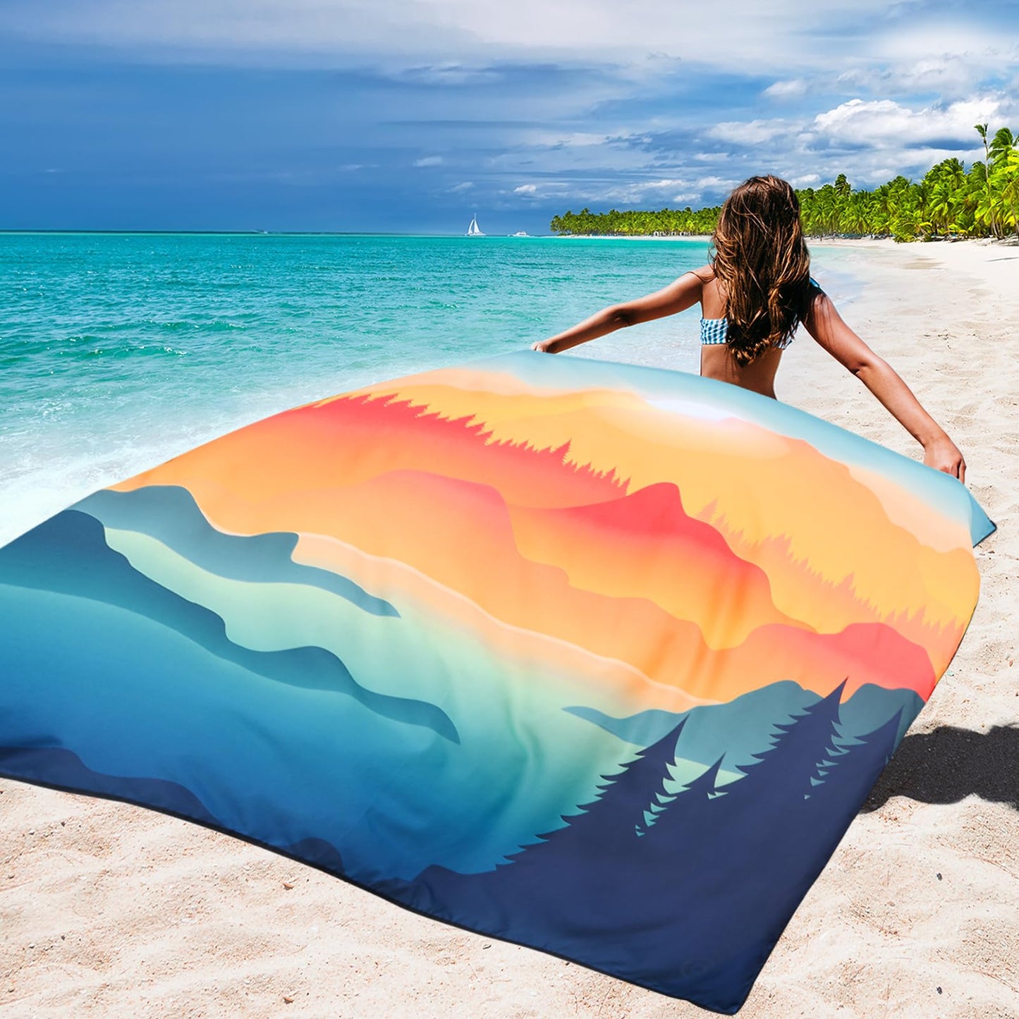 Beach Blanket Waterproof Sandproof Beach Mat 79" X 83"/10'x9'for 2-8 Adults Quick Drying Outdoor Picnic Mat Beach Accessories for Travel, Camping, Hiking