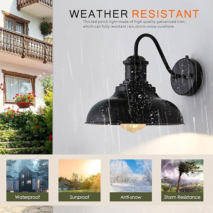 Dusk to Dawn Outdoor Lighting,12'' Diameter Large Black Barn Lights with Gooseneck,Exterior Farmhouse Wall Mounted Light,Vintage Outside Sconce,Anti-Rust Waterproof Porch Light for House Garage