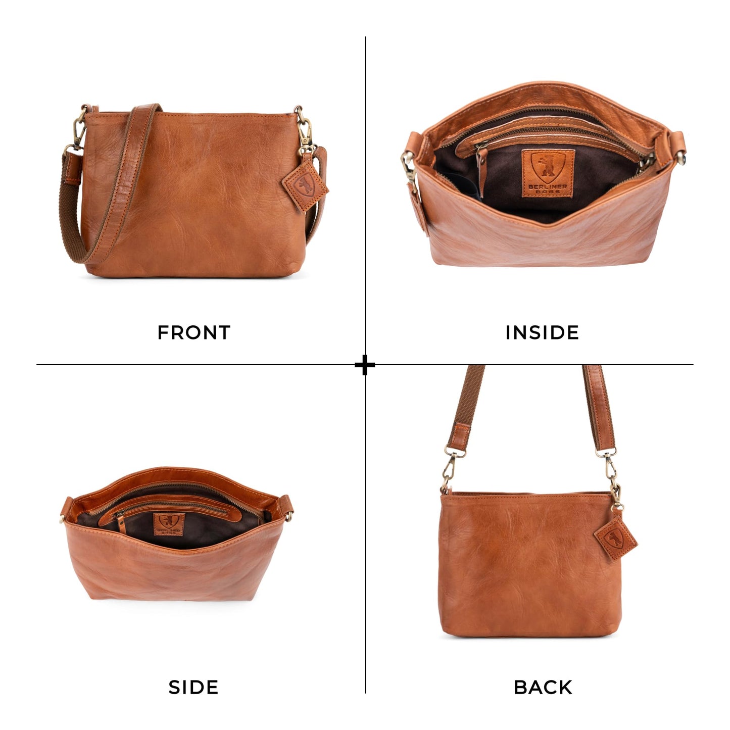 BERLINER BAGS Vintage Genuine Leather Shoulder Bag Marbella S, Small Crossbody Purse for Women - Brown