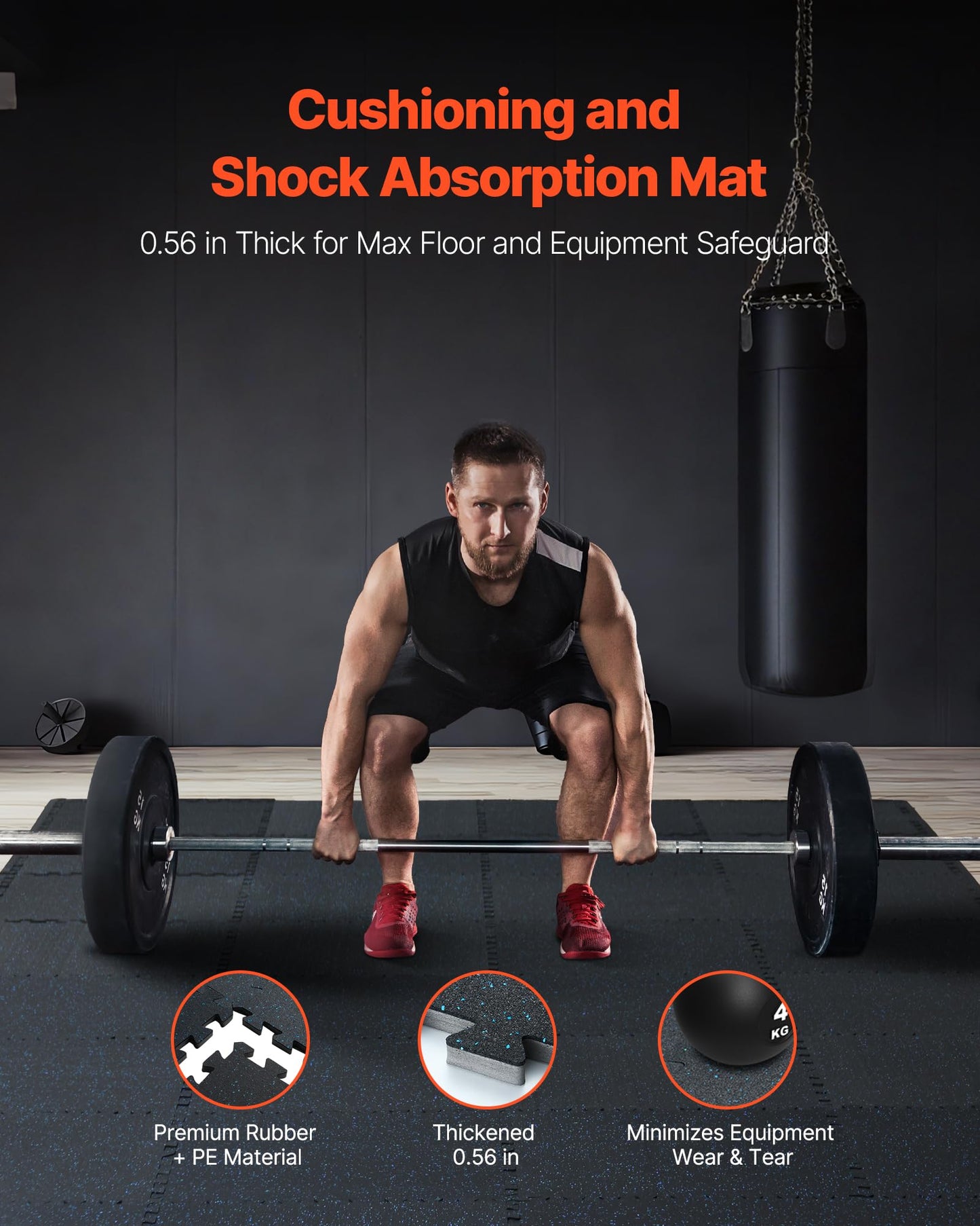 VEVOR 0.56Inch 48sq.ft 12 Tiles Gym Flooring for Home Gym, Rubber Top with High Density EVA Foam, 25 x 25In Gym Floor Exercise Equipment Mats, Interlocking Gym Mats, Puzzle Workout Mats, Black & Blue