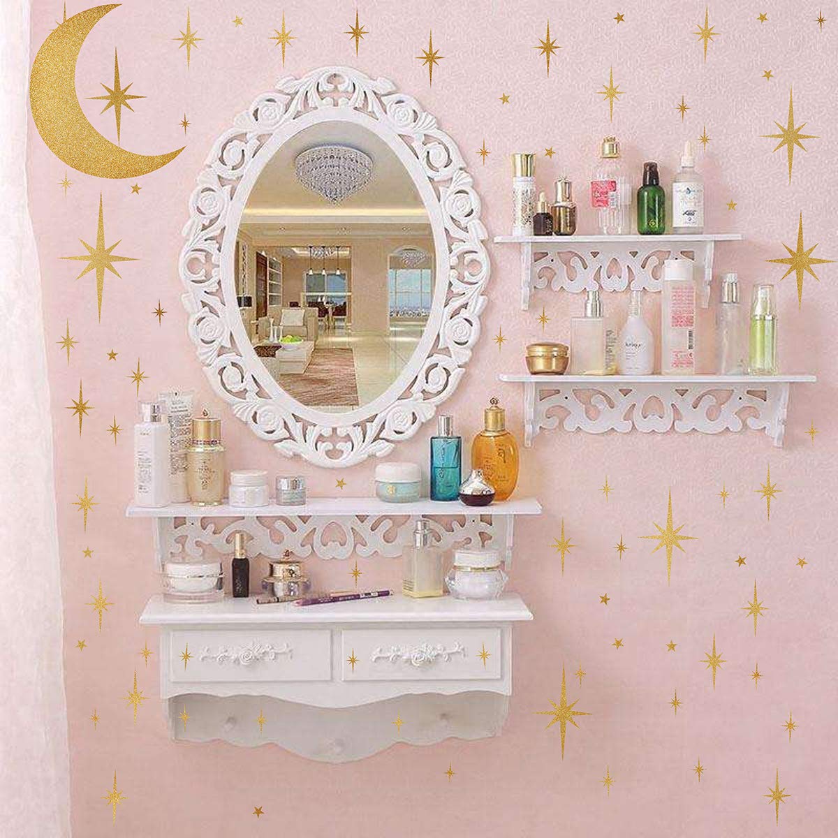 Retro Starburst Wall Decals Stars Wall Stickers Atomic Star Vinyl Decal Golden Star Moon Decals Celestial Decor Bedroom Nursery Walls Sticker Peel and Stick Sparkle Moon Art Mural Decal