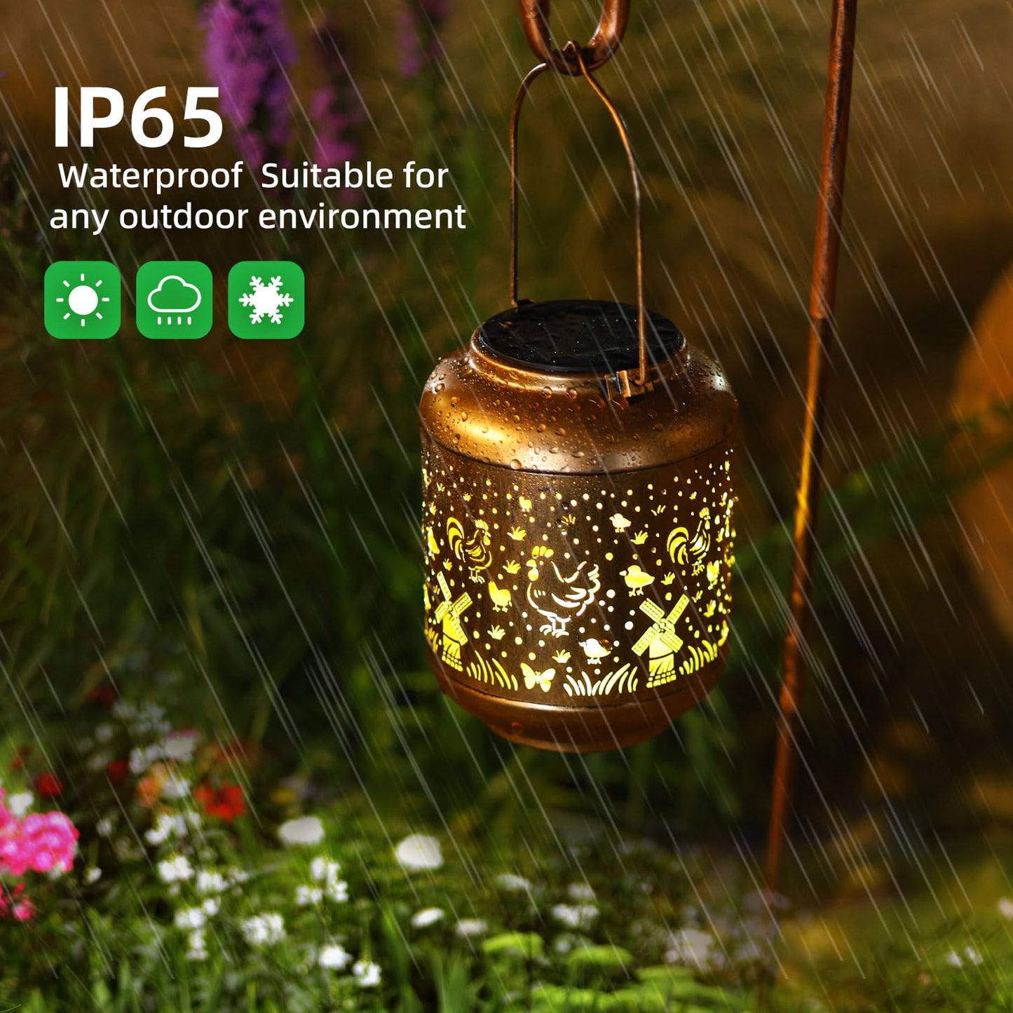 Chicken Solar Lanterns Outdoor Waterproof Hanging Solar Lights Birthday Gifts for Women Men Mom Metal Decorative Outside for Garden Yard,Patio,Lawn,Porch,Backyard,Tabletop Decor