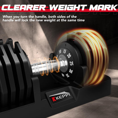 Keppi Adjustable Dumbbells Set-25lb/40lb/55lb/60lb, Anti-Slip Metal Fast Adjust Weight Handle, Exercise & Fitness for Full Body Workout - Adjustable Dumbbell Series