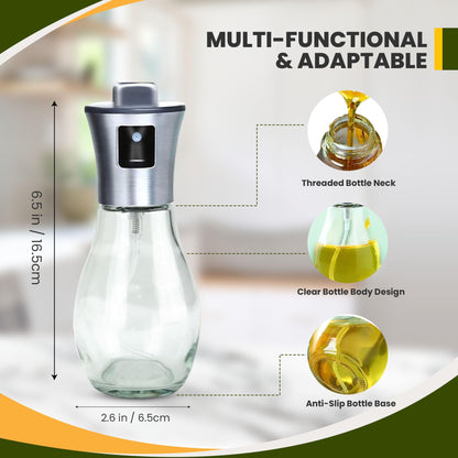 Fourteen Homes Oil Dispenser Bottle - Olive Oil Sprayer - Clear Glass Refillable Oil & Vinegar Dispenser with Measuring Scale Pump for Kitchen, Cooking, Salads, Baking, Frying -200 ml