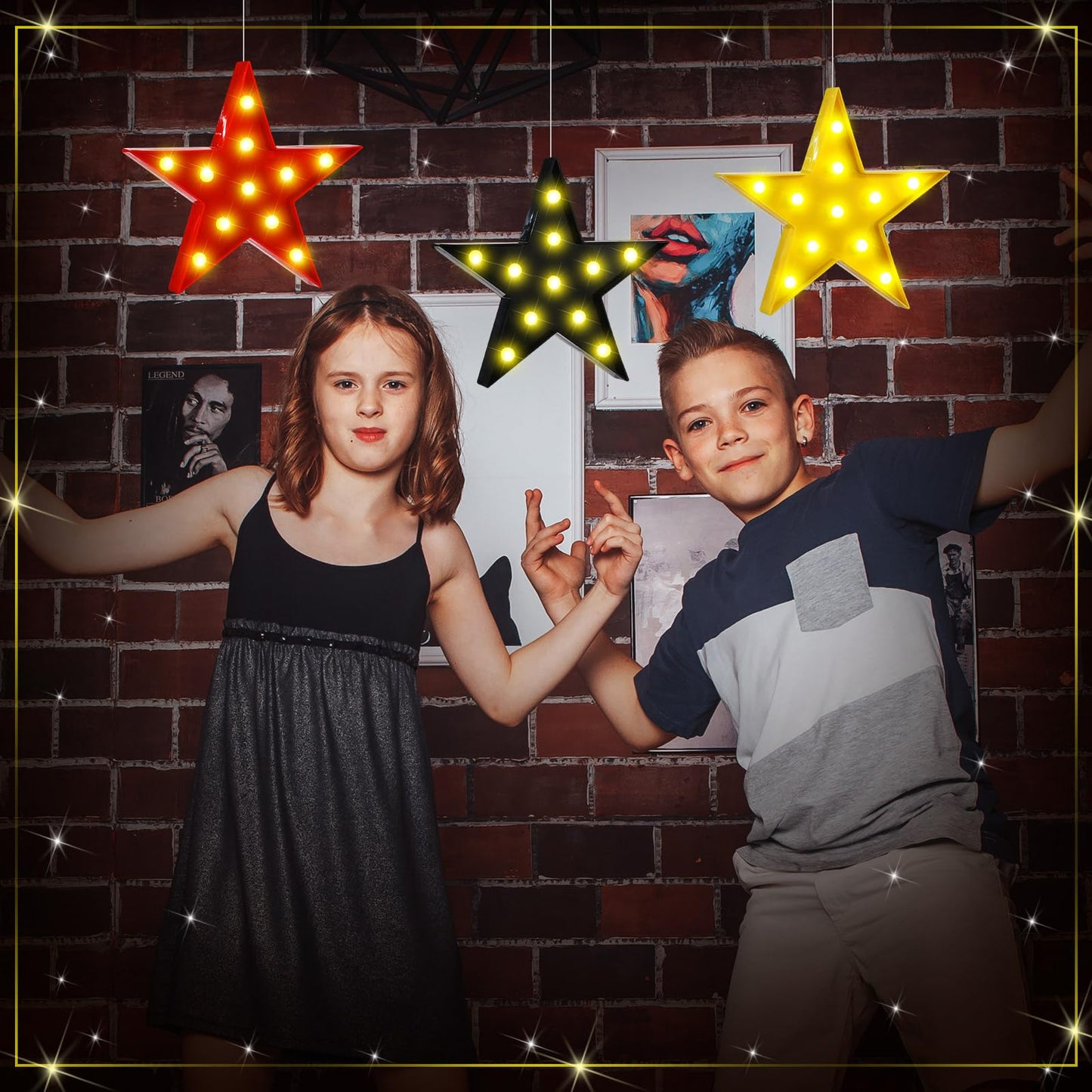 VIHOSE 3 Pcs Marquee Star Lights LED Star Signs Light up Movie Theater Decor Battery Operated Night Light for Gifts Birthday Party Home Movie Decor(Red,Black,Warm)