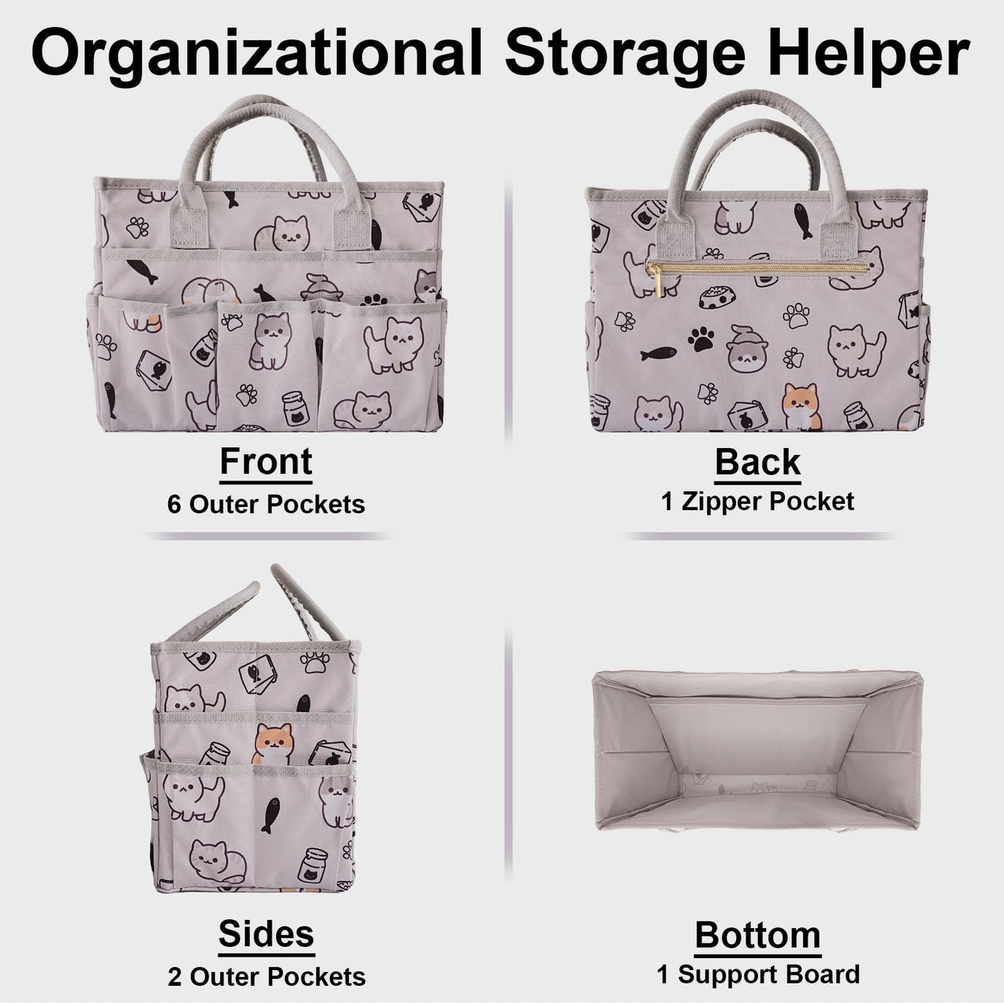 Cupohus Craft Organizer Tote Bag – Art Organizer, Craft Caddy with Multiple Pockets, Large Capacity Supply Storage Bag for Sewing, Knitting, Painting, and Travel (Pet Prints)