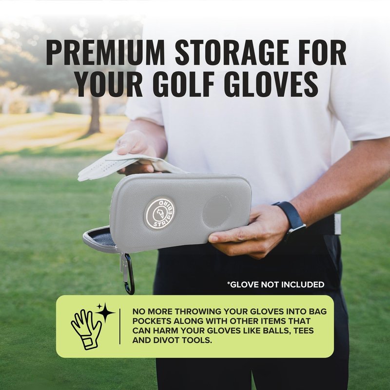 Stripebird - Golf Performance Gloves Holder Case (Cool Gray) - Protect and Keep Golf Gloves Dry - Moisture Free Storage Design - Includes Golf Bag Clip for Golfers