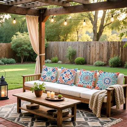 Cirzone Outdoor Pillow Covers 18x18 Set of 4 Morden Geometric Patterns Waterproof Throw Outdoor Pillows Boho Decorations for Funiture Patio Garden Home