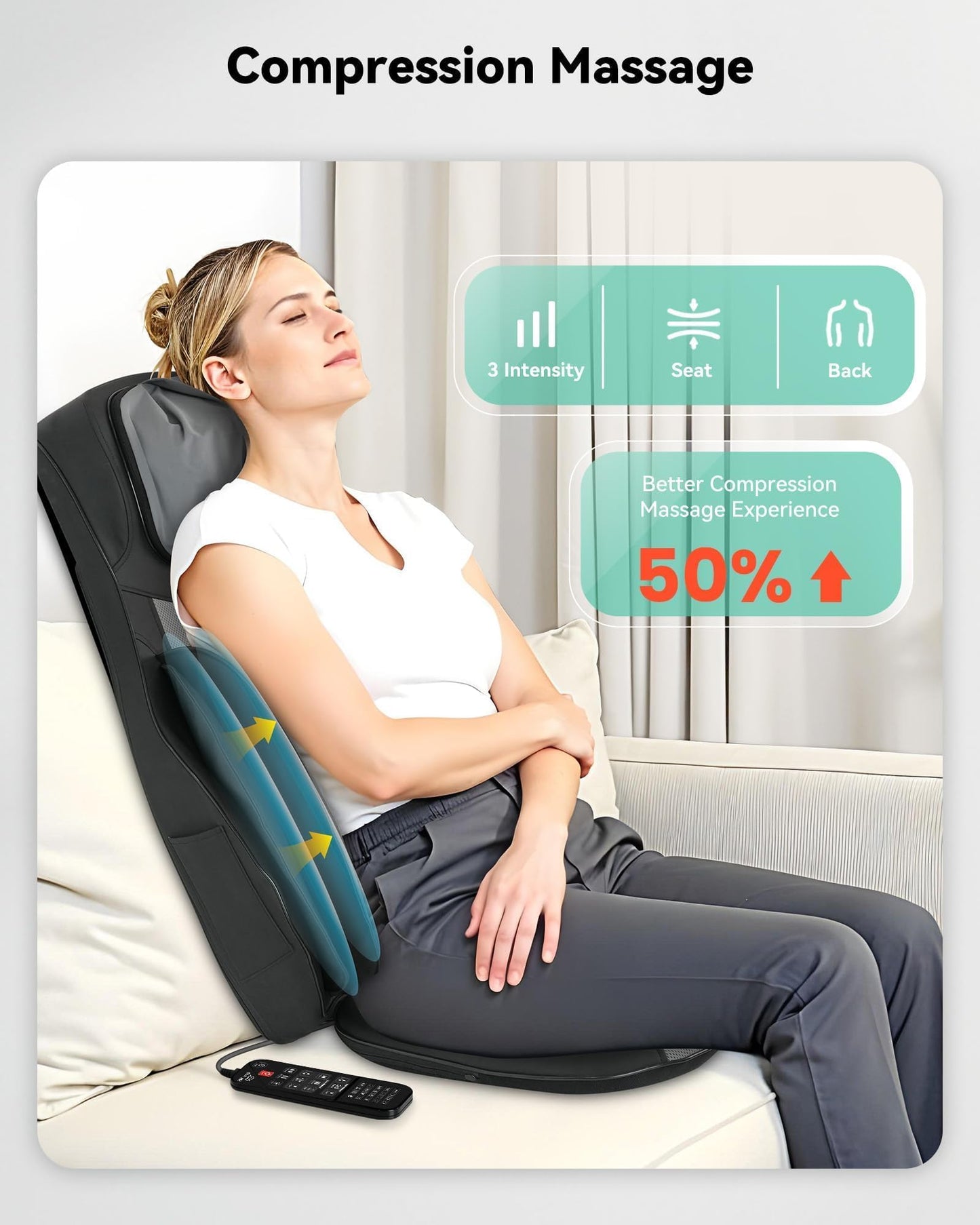 Snailax Shiatsu Neck Back Massager with Heat, Massage Chair Pad with Compression, Height-Adjustable Neck Massage Rollers Chair Seat Massager, Gifts for Men, Women