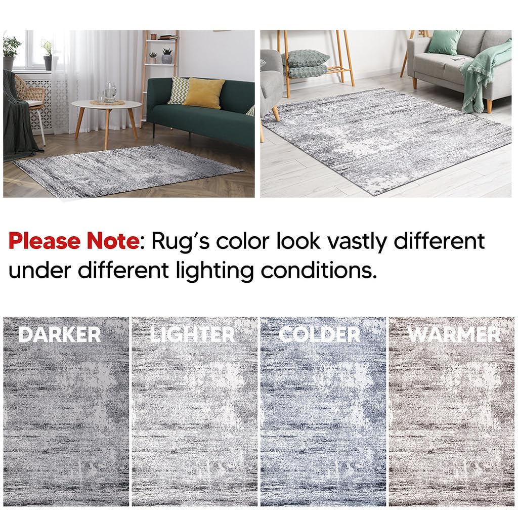 Keen Home Design Area Rugs - 10ft Round Non-Shedding, Abstract Rugs for Kitchen, Living Room, Bedroom, Dining Room, Entryway - Size: 10' Square, Abstract Cream/Grey