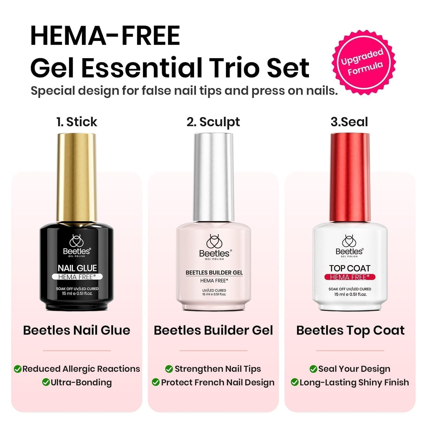 Beetles Gel Nail Extension Kit Almond Shape, Easy 9 in 1 Glue Uv Led Set Etch X Nail Tips Short Almond Half Matte Tips, Gift for Women & Girls, 504 pcs