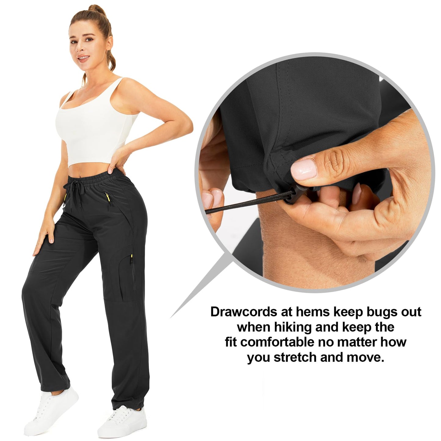Womens Hiking Pants Sun Protection Quick Dry UPF 50 Lightweight Travel Golf Cargo Safari Pants Zipper Pockets,6608,Black,Tall XX-L