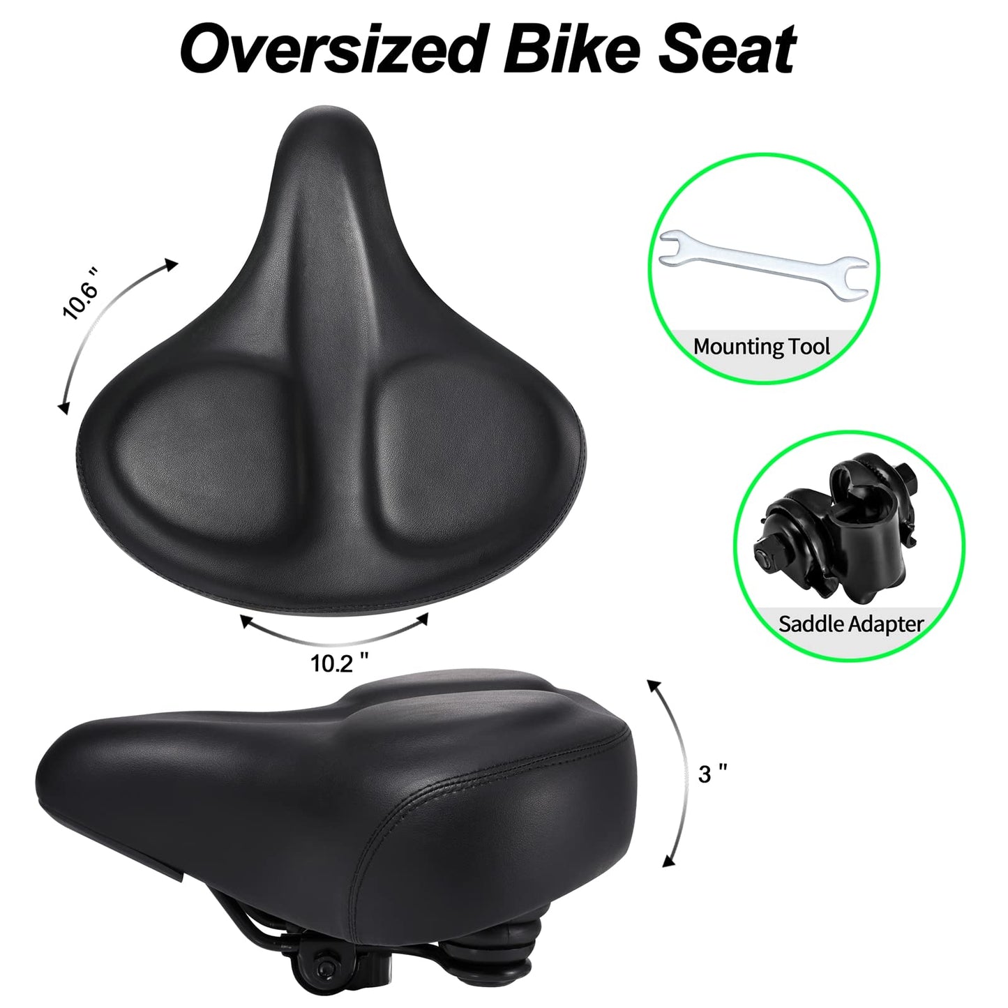 Oversized Comfortable Bike Seat Compatible with Peloton, Exercise or Road Bikes, Bicycle Seat Replacement with Wide Cushion,Easy to Install,Padded Bike Saddle for Men Women Comfort (Black Saddle)