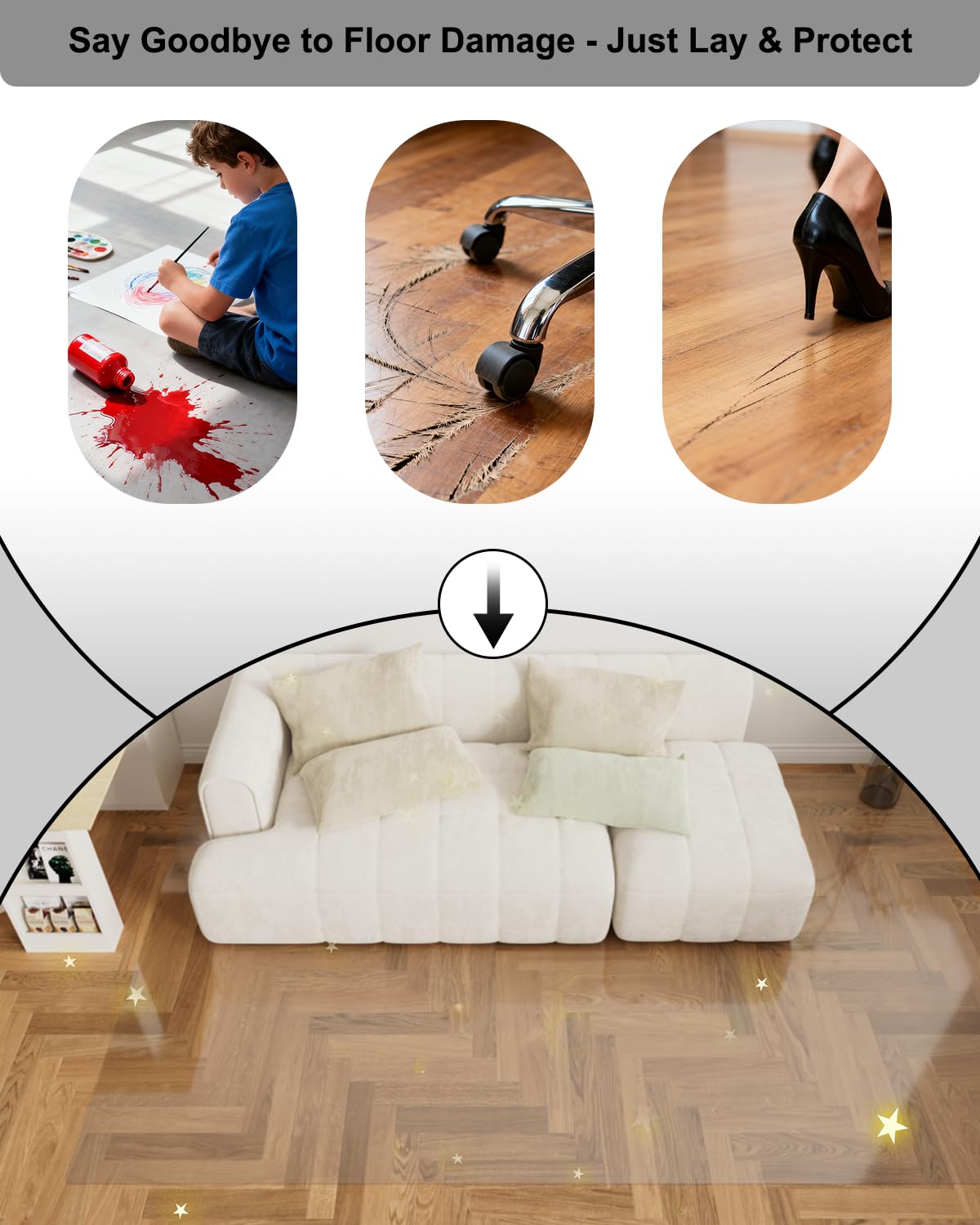 【16 Anti-Slip Stickers Included】 5'×7' Clear Vinyl Rugs for The Floor, Waterproof Vinyl Floor Mat, Plastic Floor Protector for Hardwood, Wipeable Clear Carpet Protector for Under Dining Table/Bedroom