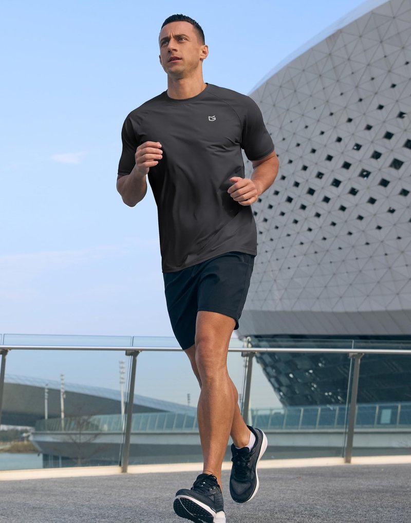 G Gradual Men's Athletic Workout T-Shirts Moisture Wicking Cooling Running Shirts Short Sleeve Performance Tee for Gym Tennis(Dark Grey,L)
