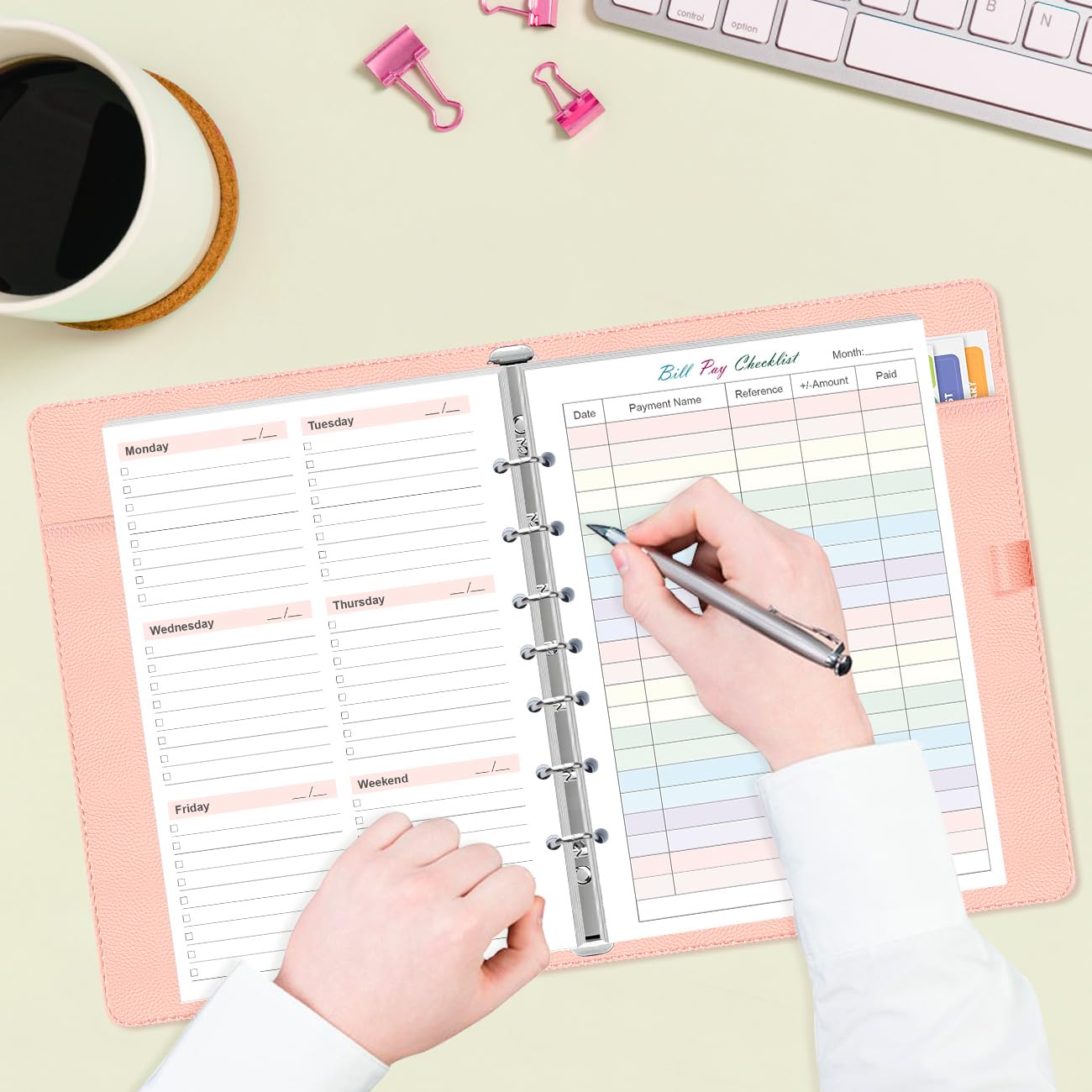 (2-PACK) Weekly Planner Refills for 3 or 7 Ring Mini Binders - 106 Sheets/212 Pages Undated Colorful Weekly Planner, 100 gsm White Paper, Lasts 2 Year, Undated, 5.8" x 8.3"