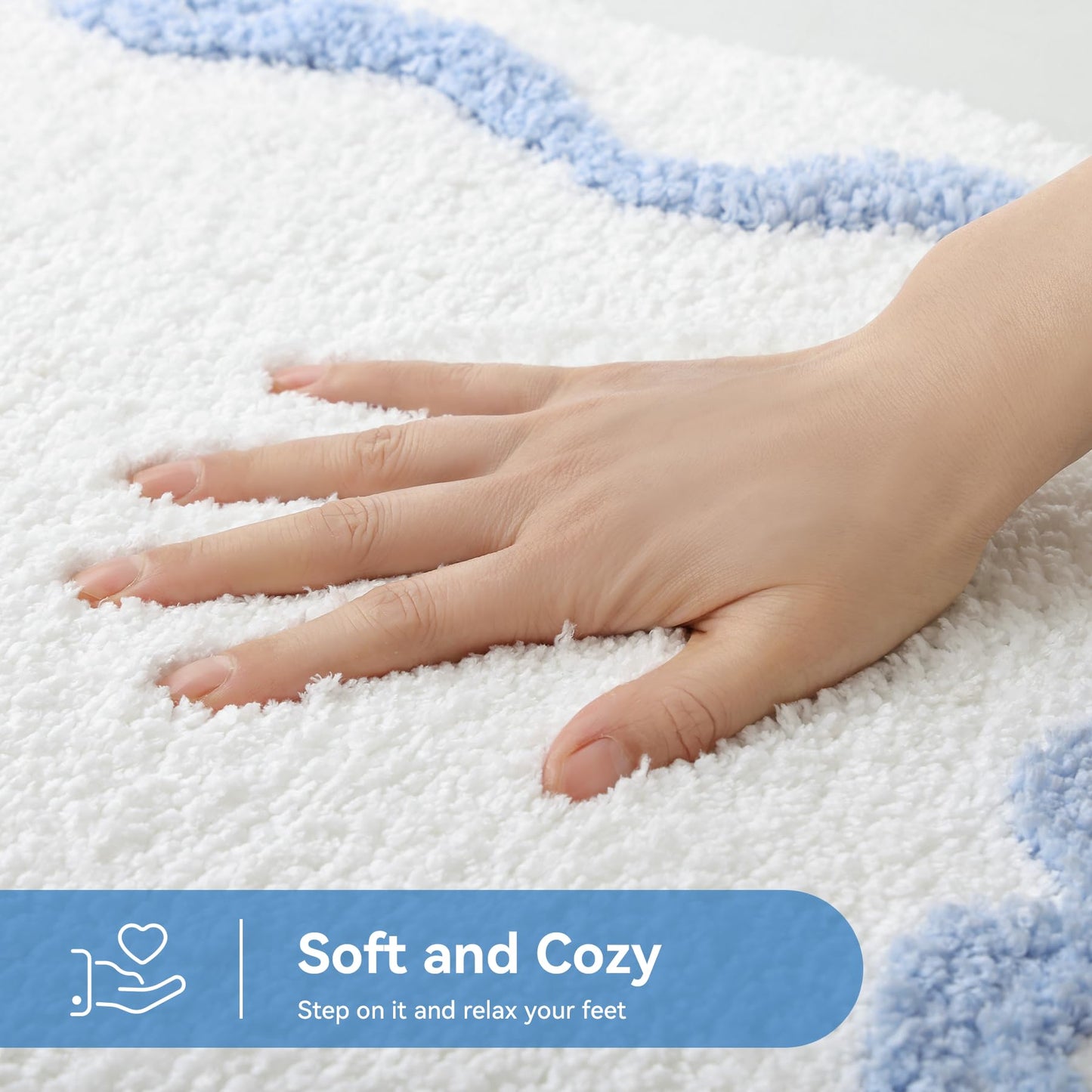 TRUEDAYS Blue Scalloped Bath Mat - Cute Bow Bathroom Rugs Small Non Slip Bath Mat, Soft & Absorbent Bath Rugs for Bathroom Decor, Tub, Vanity Floor