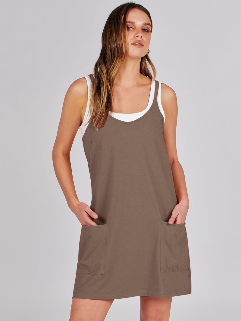 Caracilia Womens Summer Mini Dress 2025 Casual Sleeveless Built in Shapewear Sundress Trendy Short Tennis Athletic Outfits Coffee Medium