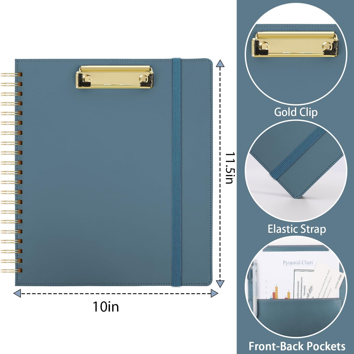 SKYDUE Clipboard Folder with Storage, 6 Dividers with 12 Pockets for Letter Size, Storage Clipboard Folio with Refillable Notepad, Spiral Clipboards Padfolio for Teacher Worker Nurse