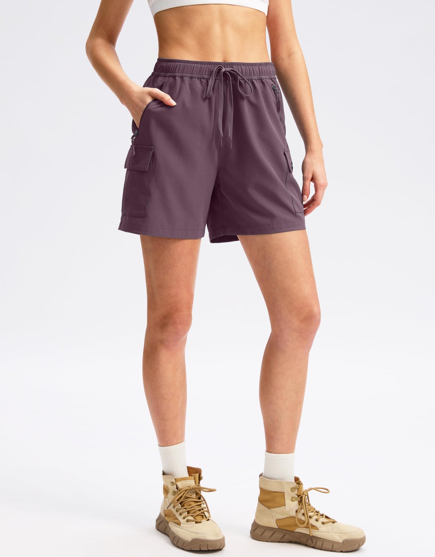 SANTINY Women's 5''/ 7''/9'' Hiking Cargo Shorts Quick Dry Lightweight Summer Shorts for Women Athletic Golf Zipper Pockets(Dusty Purple_XXL)