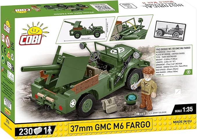 COBI Historical Collection WWII 37mm GMC M6 Fargo Armored Vehicle Building Set 230 Pieces