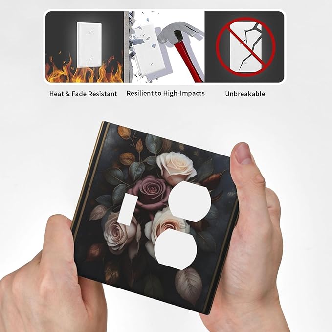 Decorative Art Light Switch Covers Elegant Rose Bouquet Art 2 Gang Single Toggle Duplex Combination Electrical Faceplate Switchplate Wall Plate for Home Decor