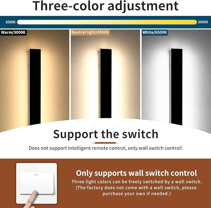 2 Pack Outdoor Wall Mounted Light, 31.4inch Modern Black Long Exterior Sconce, 3 CCT 3000K/4500K/6000K, 31W, IP65 Waterproof Porch Lighting for Patio, Yard, Garage, House