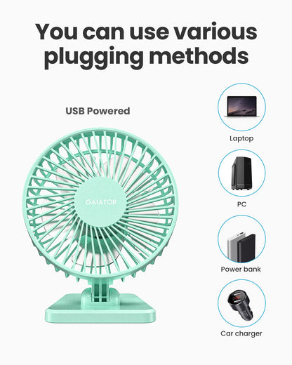 Gaiatop USB Desk Fan, Small But Powerful, Personal Portable Quiet 3 Speeds, Adjustable Mini Table Desktop fan for Cooling Home Office Car Summer Travel Gifts Green