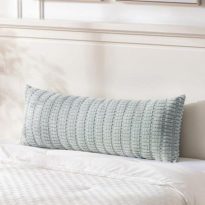 Fancy Homi Grey Blue Long Body Lumbar Lumbar Decorative Throw Pillow Covers 20x54 Inch for Bed Couch Bedroom Bench, Soft Corduroy Rectangle Solid Pillow Case, Rustic Farmhouse Boho Room Decor
