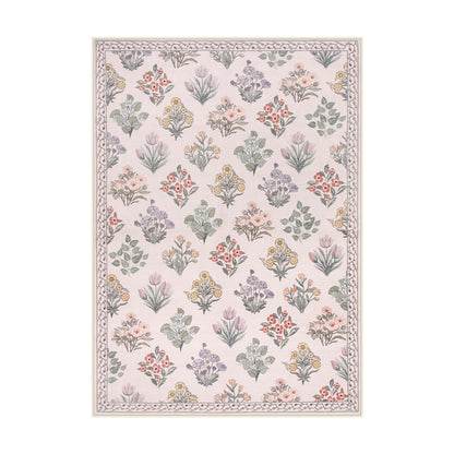 Wonnitar Pink Rugs for Bedroom Girls Nursery, Floral Print 5x7 Washable Rug, Boho Ultra-Thin Non Slip Soft Cozy Carpet for Room Decor Kids Playroom Office Living Room, Pale Pink