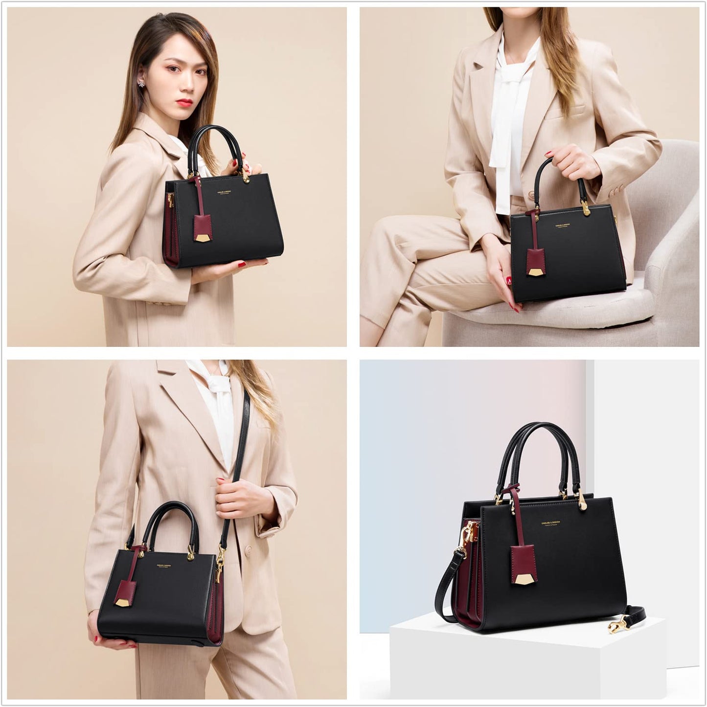 Cnoles Handbags for Women Fashion Leather Tote Shoulder Bags Ladies Handle Satchel Purse Black