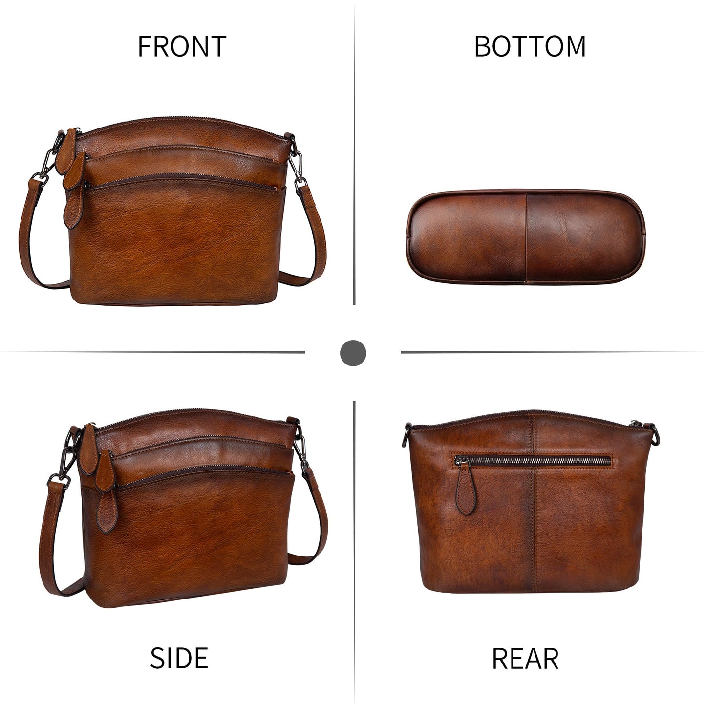 HESHE Leather Crossbody Bags for Women Vintage Satchel Bags Leather Purses and Handbags Small Shoulder Handbags Sling Pocket Bag Hobo Purse Designer Travel Bags (Brown)