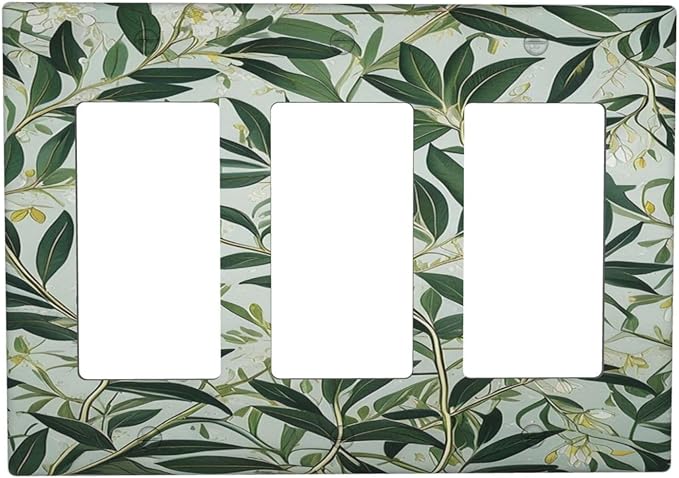 Sage Eucalyptus Leaves Foliage 3 Gang Rocker Triple Outlet Wall Plate Decorative Switchplate Cover Faceplate GFCI Light Switch Covers for Farmhouse Living Decor