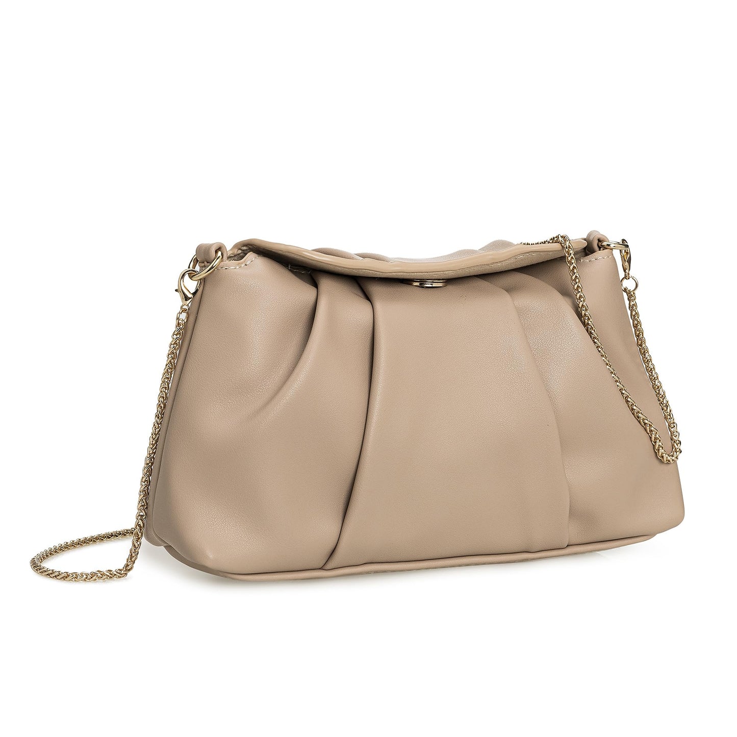 IXEBELLA PU Clutch Handbag for Women Evening Bag Formal Dressy Purse with Pearl Strap (Taupe)
