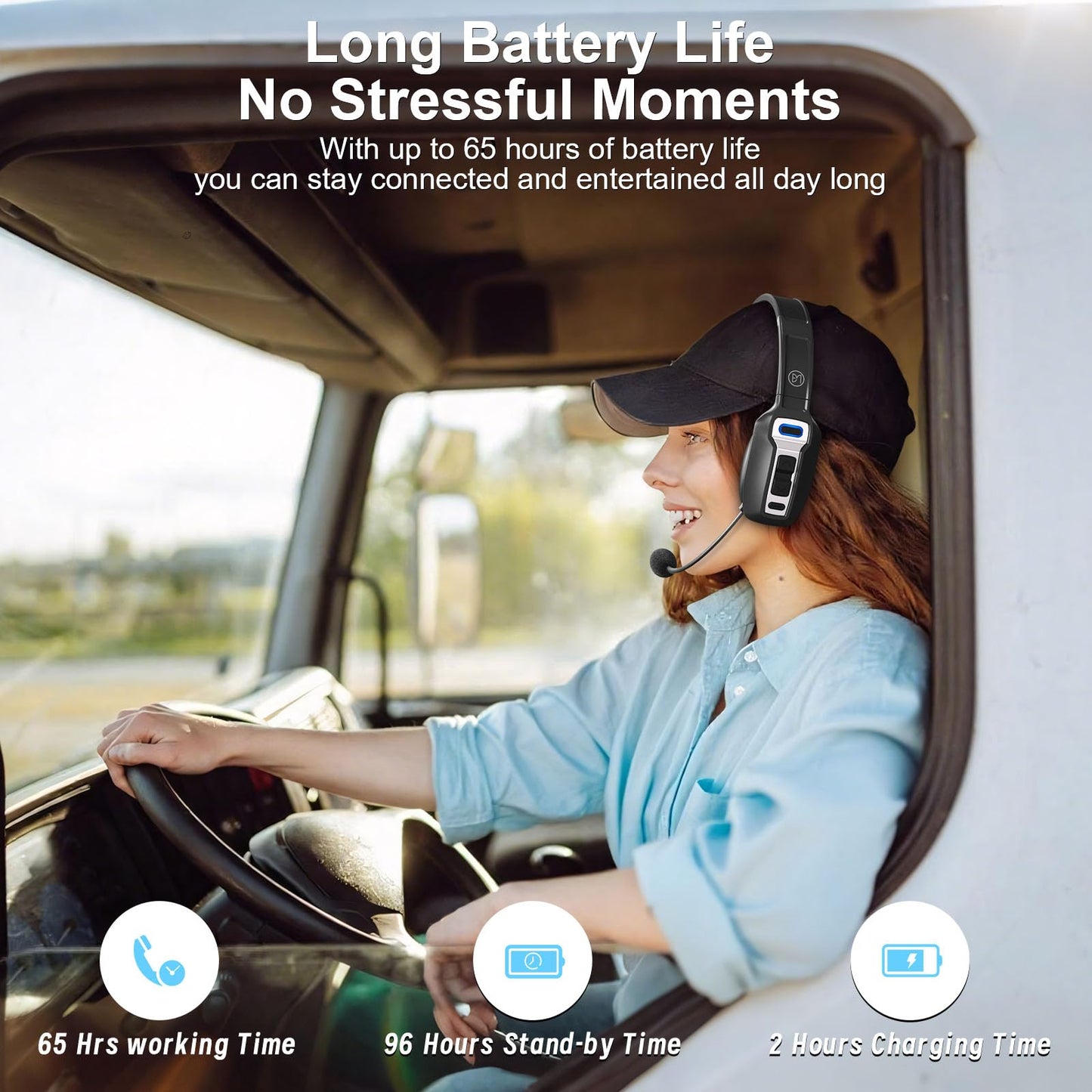 BRAMMAR Trucker Bluetooth Headset with AI Noise Cancellation Microphone, Trucker Headset with 65Hrs Talk Time & Mute Button, Multipoint Connection, Bluetooth Headsets Fit for Truck Drivers/Cell Phones