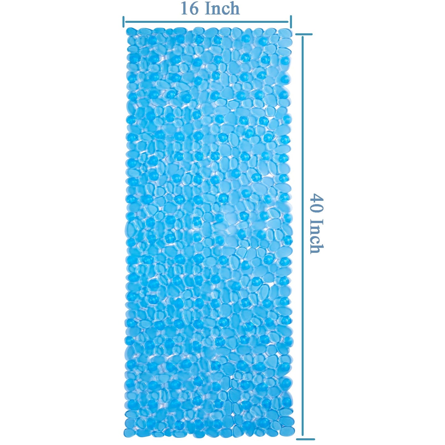 Webos Bath Shower Mat Non Slip: Extra Large Pebble Bathtub mat for Families, Anti Slip Shower Matt with Drain Holes Suction Cups Tub Mat - 16 X 40 Inch Clear Blue
