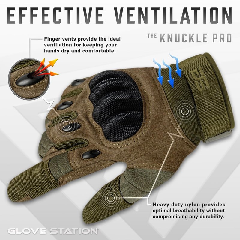 Glove Station Gloves for Men – Touchscreen Utility Gear with Hard Knuckle Protection Used in Motorcycle, Airsoft, & Outdoor Work Green - Hard Knuckle X-Large