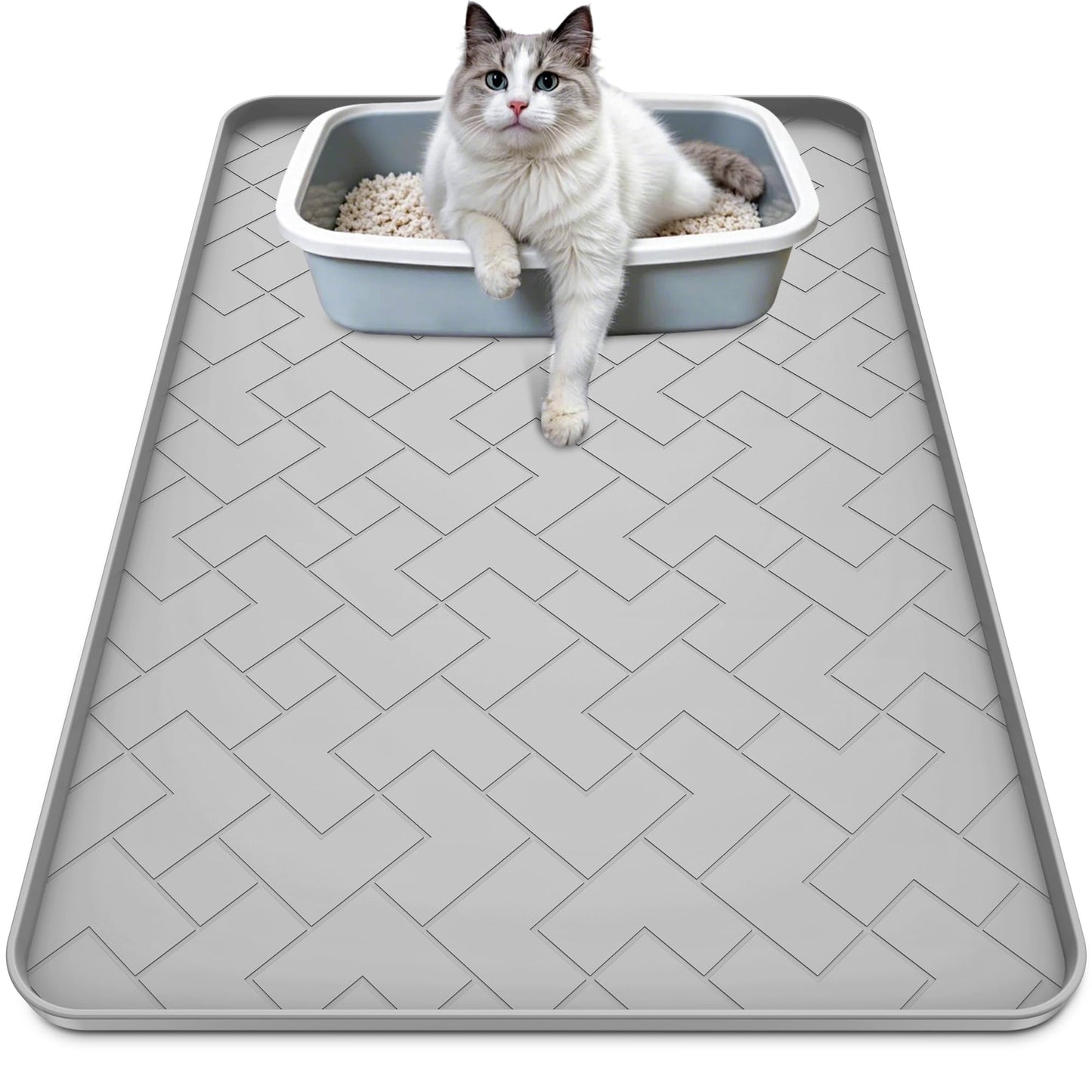 Silicone Cat Litter Mat for litter box Large 34" X 22"-Easy to Clean Cat Litter Trapping Mat, Waterproof, urine-proof and non-slip to keep the floor clean and tidy（Gray）
